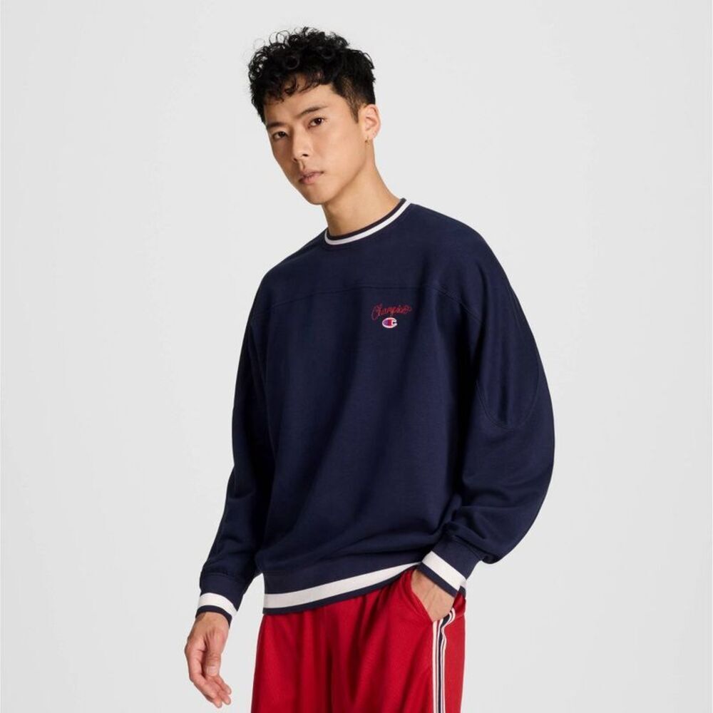 Champion Men's University Small Script Sweatshirt - Navy L